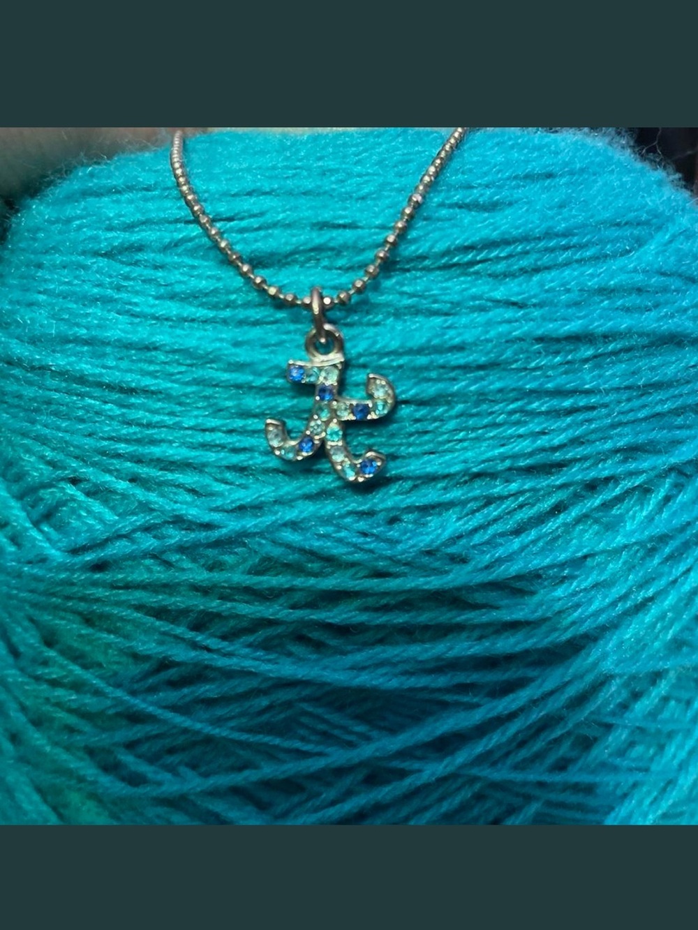 Blue Rhinestone Initial Letter "K" Pendant Necklace - Women Jewelry